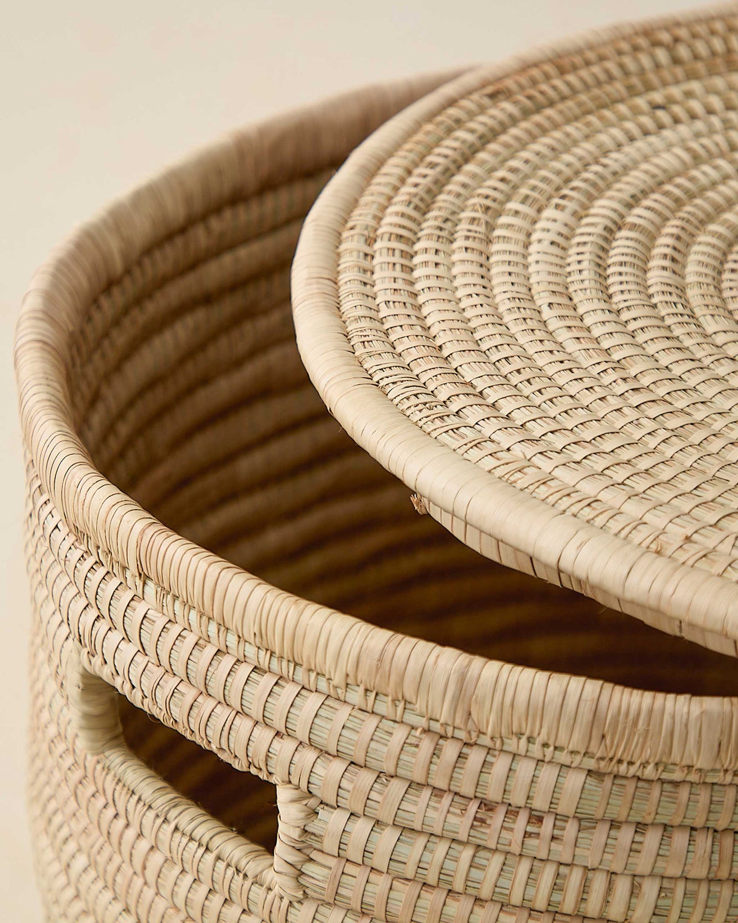 Detail of lidded storage basket. Handwoven with ilala palm.