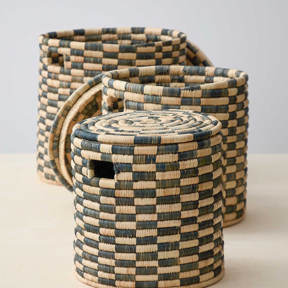 Azibo Storage Baskets by Fairkind. Handwoven with Ilala palm by master artisans in Malawi.