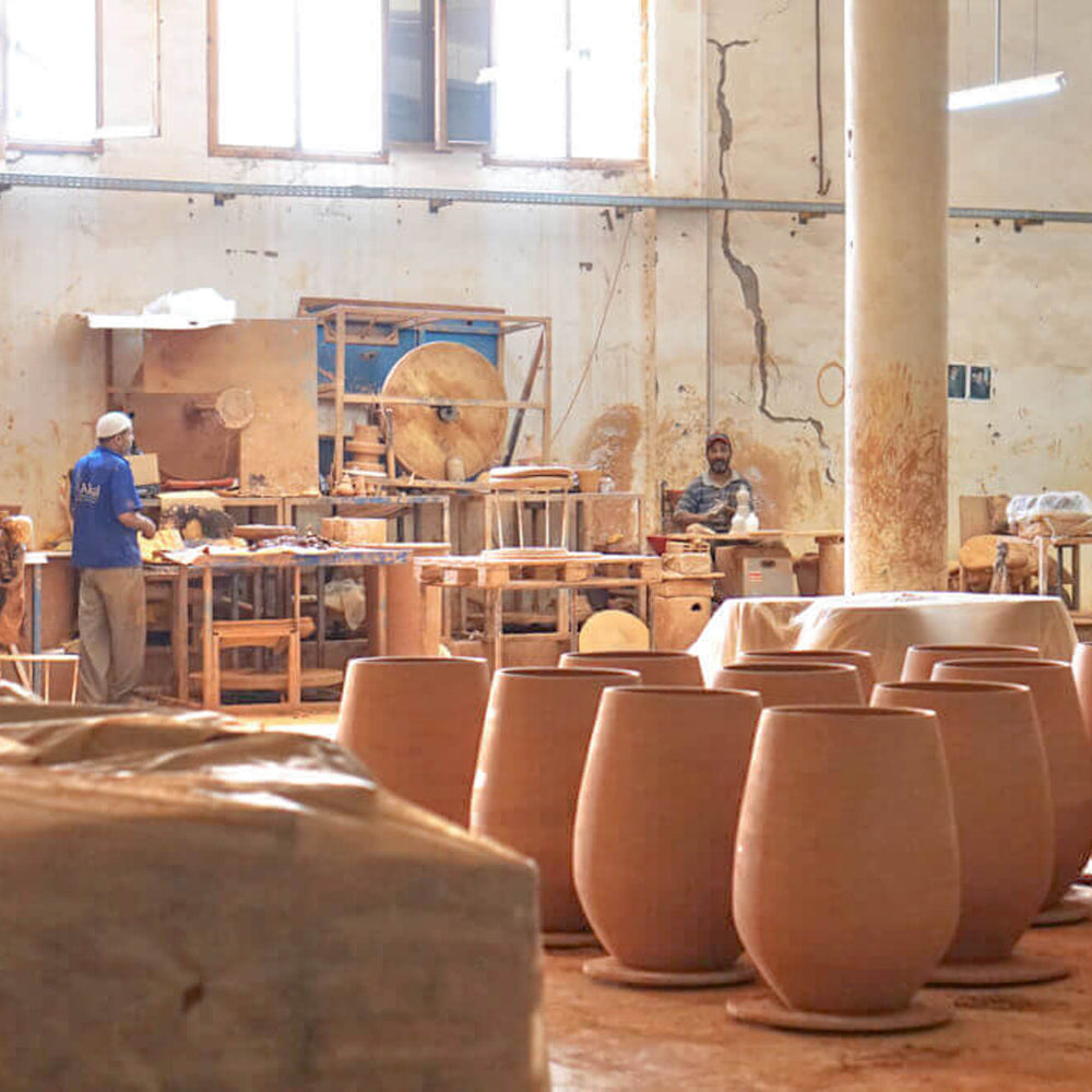 Fairkind artisan partner workshop in Morocco. Handcrafted ceramic goods.