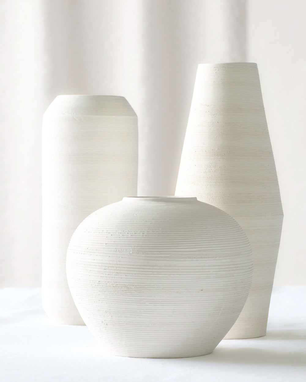 Zarina Vases in small, medium and large on white background. Part of Fairkind's Morocco Ceramic Collection.