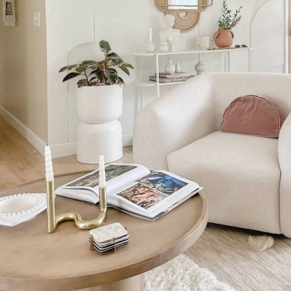 
                  
                    White Zuri Coaster set styled on art deco coffee table. Photo via @britdotdesign
                  
                