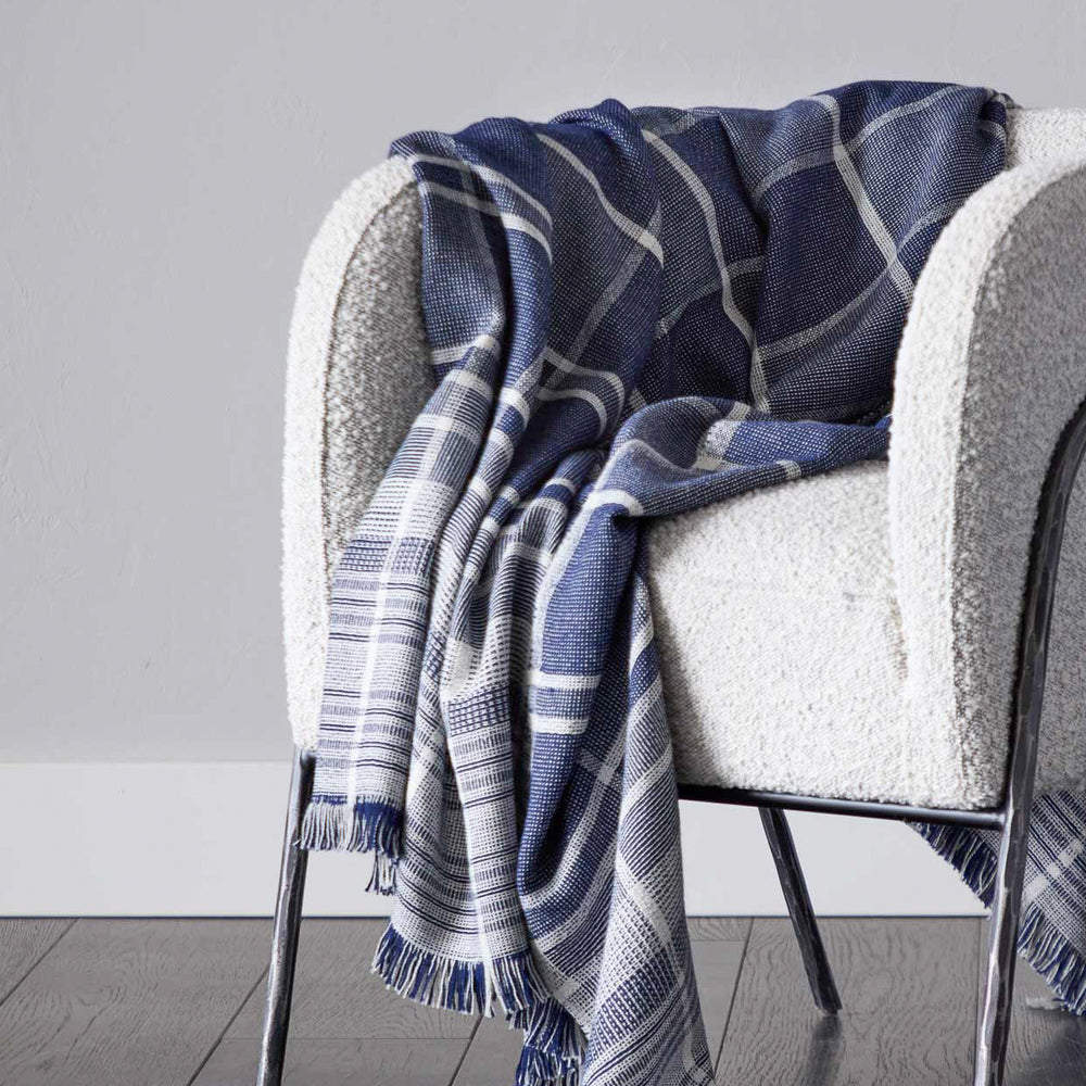 
                  
                    Modern blue and white striped luxury alpaca throw blanket handmade by artisans
                  
                