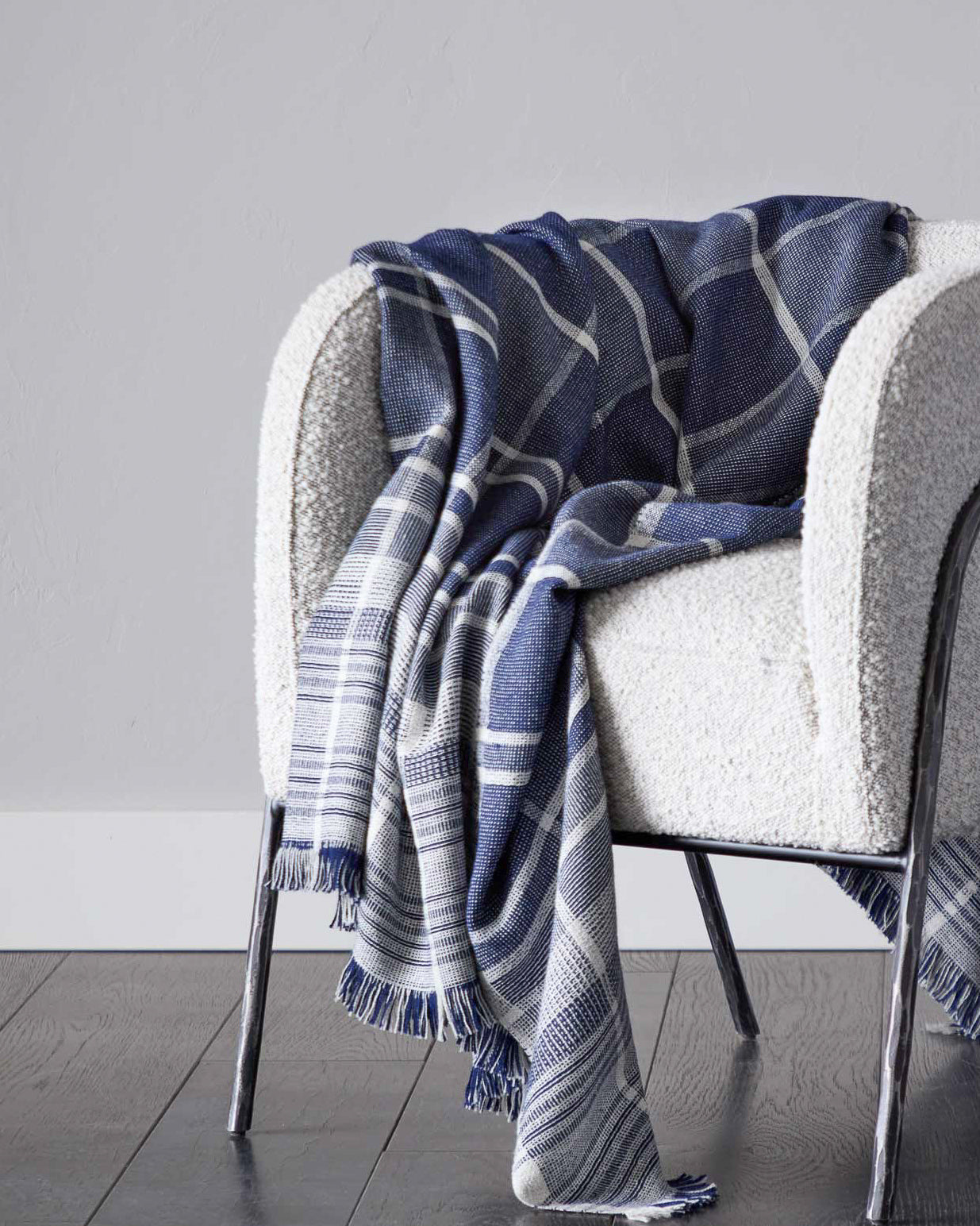 
                  
                    Modern blue and white striped luxury alpaca throw blanket handmade by artisans
                  
                