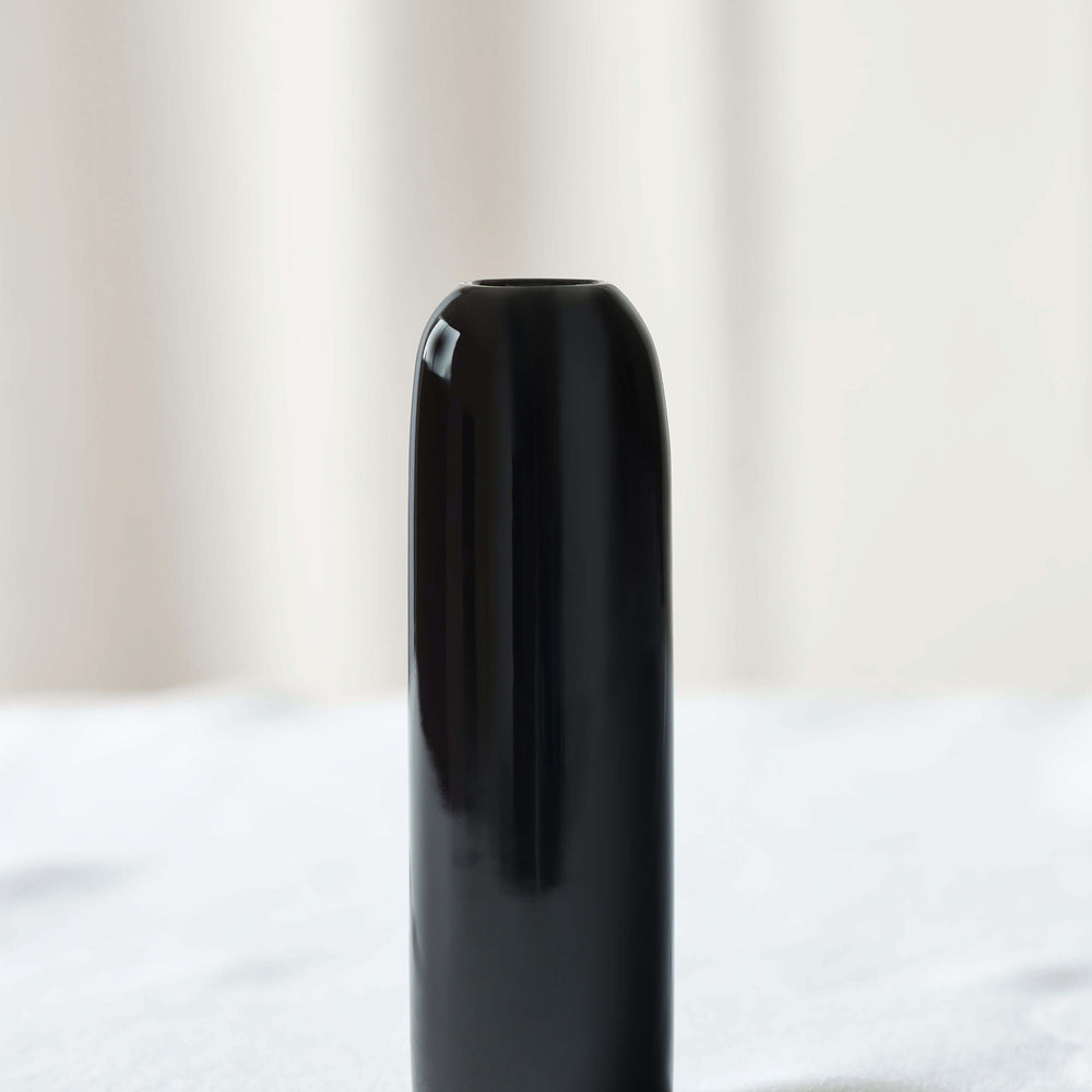 Black Yasmine Taper Holder by Fairkind. Handcrafted for Fairkind's Morocco Ceramic Collection.