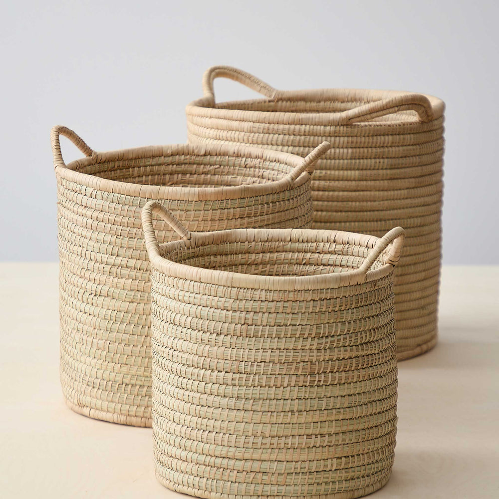 The Luka Storage Baskets by Fairkind. Handwoven with Ilala palm by artisans in Malawi.
